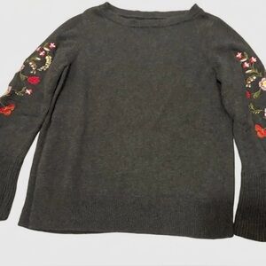 LOFT Charcoal Sweater with Floral Embroidery